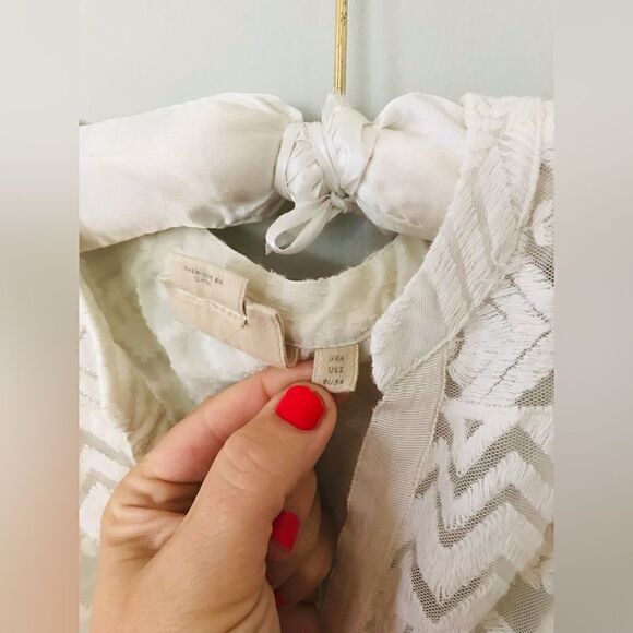 Anthropologie Embroidered Tulle Tunic By Vanessa Virginia, Ivory Top - Picture 4 of 7